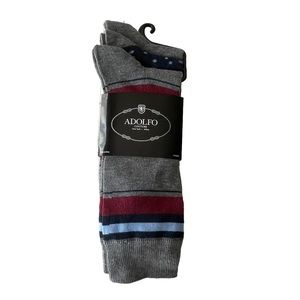 Men's ADOLFO Couture Dress Socks Gray with Stripes Dots 3-Pair Pack Size 10-13